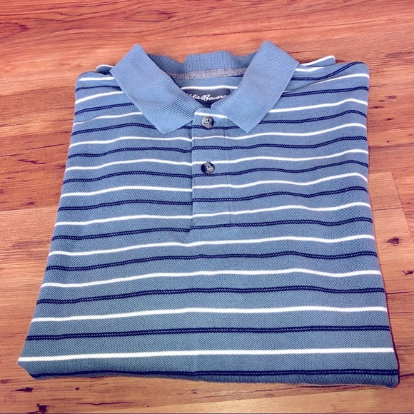 NEW EDDIE BAUER Striped Polo Shirt Blue Medium Men’s NWOT - Picture 4 of 16